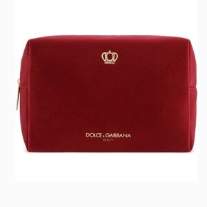Dolce & Gabbana Q Burgundy Velvet Makeup Bag Zippered Beauty Cosmetic Pouch New